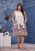 Women's Off-White Cotton Blend Printed Midi Dress