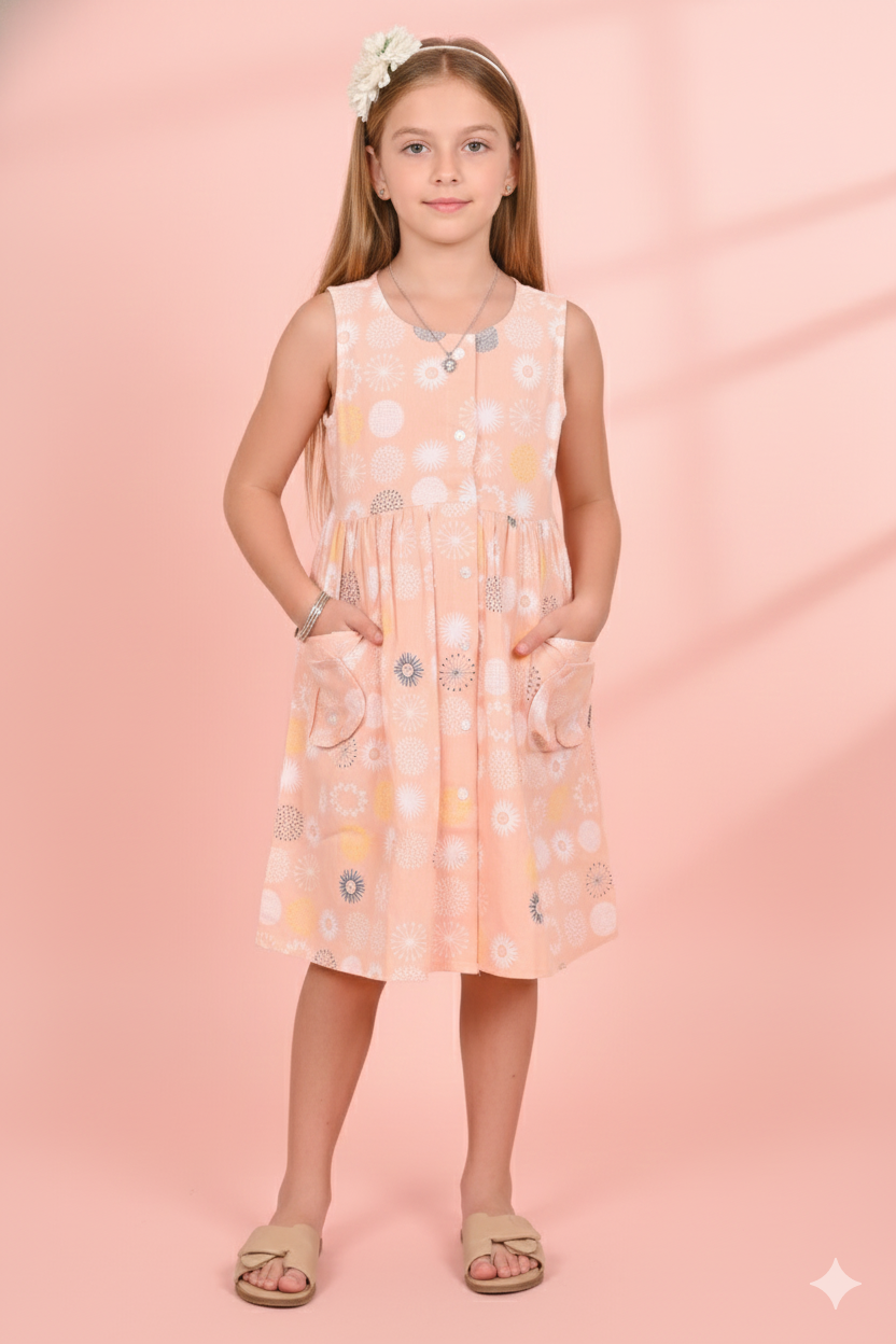 Kids Cotton Long Frocks for Kids Girls | Printed Orange