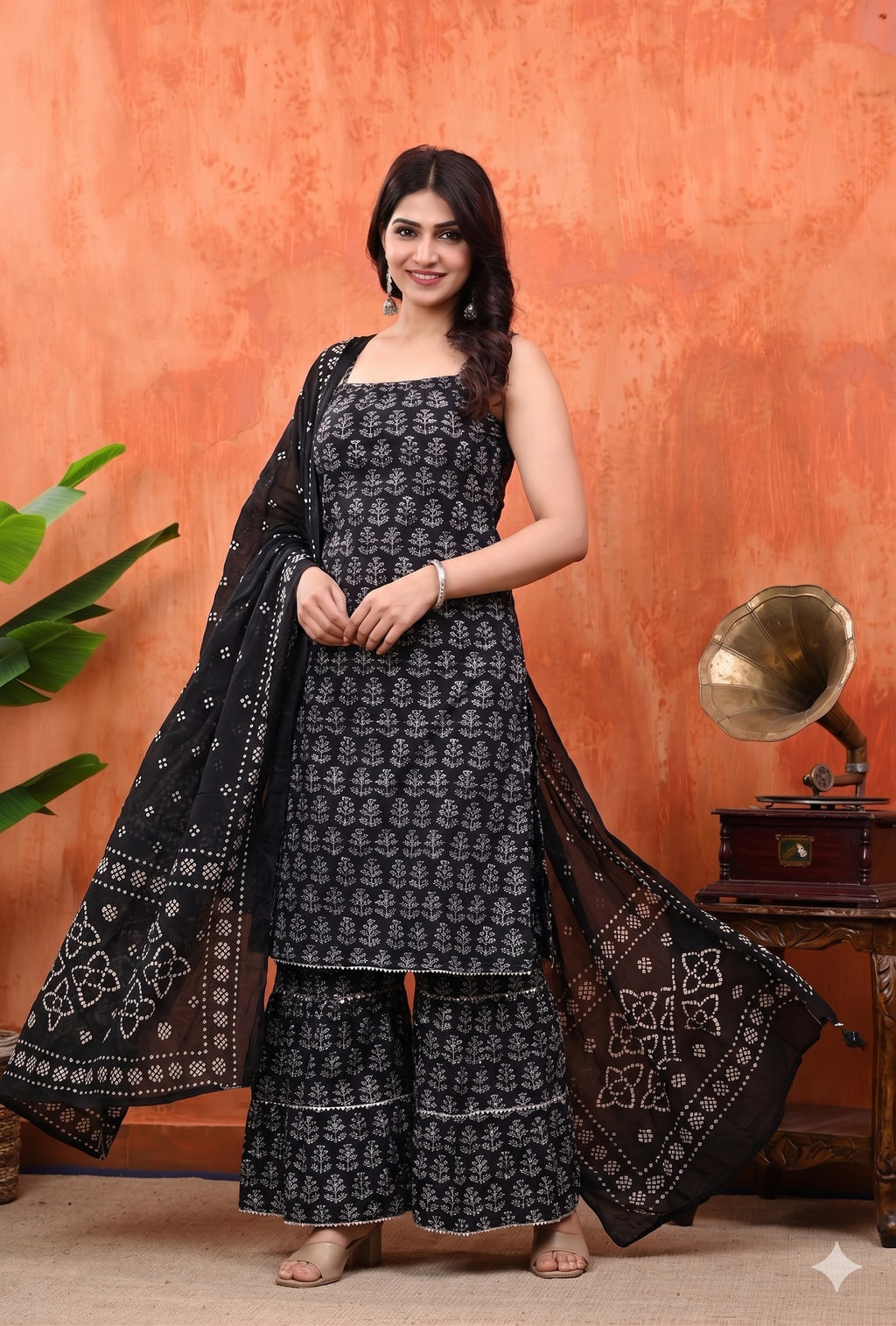 Sleeveless Sharara Set for Women | Black Leaf
