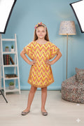 Printed Kaftan Kurti Kids Dress for Girls - Cotton Mustard