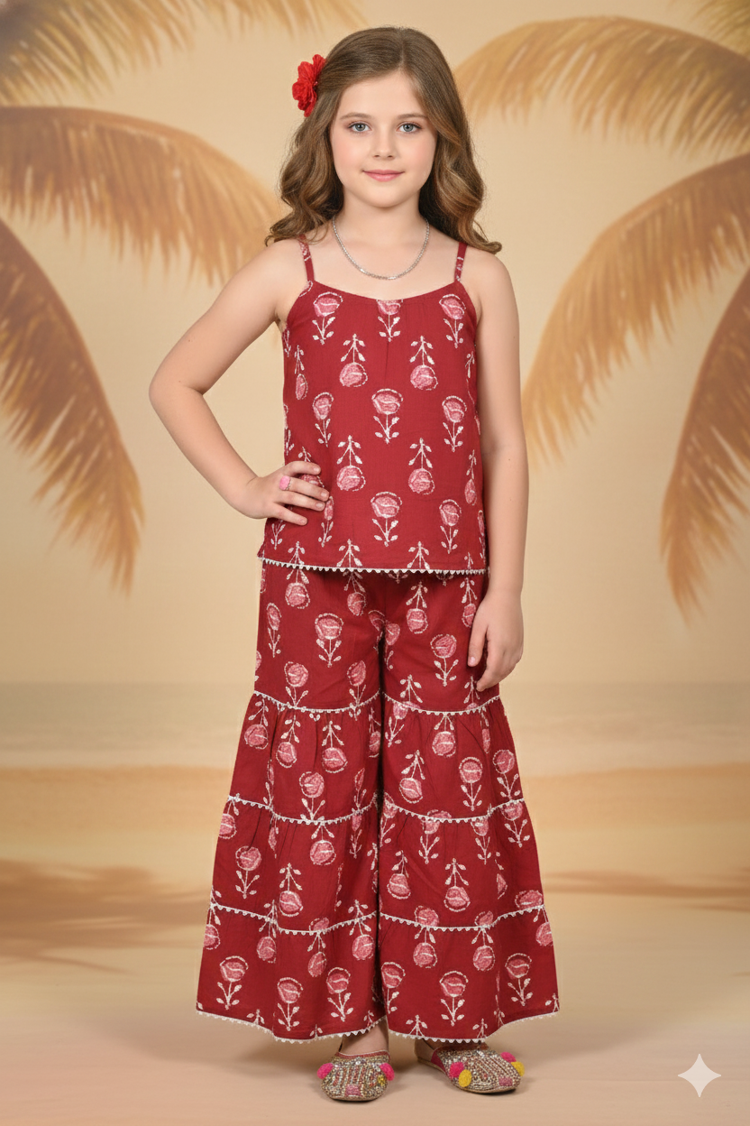 Traditional Dress for Girls - Cotton Maroon