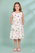 Kids Cotton Long Frocks for Kids Girls | Printed White
