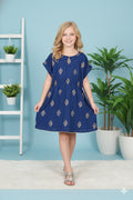 Kids Printed Kaftan Kurti Kids Dress for Girls - Rayon Blue