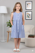 Kids Cotton Long Frocks for Kids Girls | Light Blue Stripes
