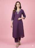 Women Ethnic Motifs Embroidered Regular Thread Work Kurta with Trousers | Maroon