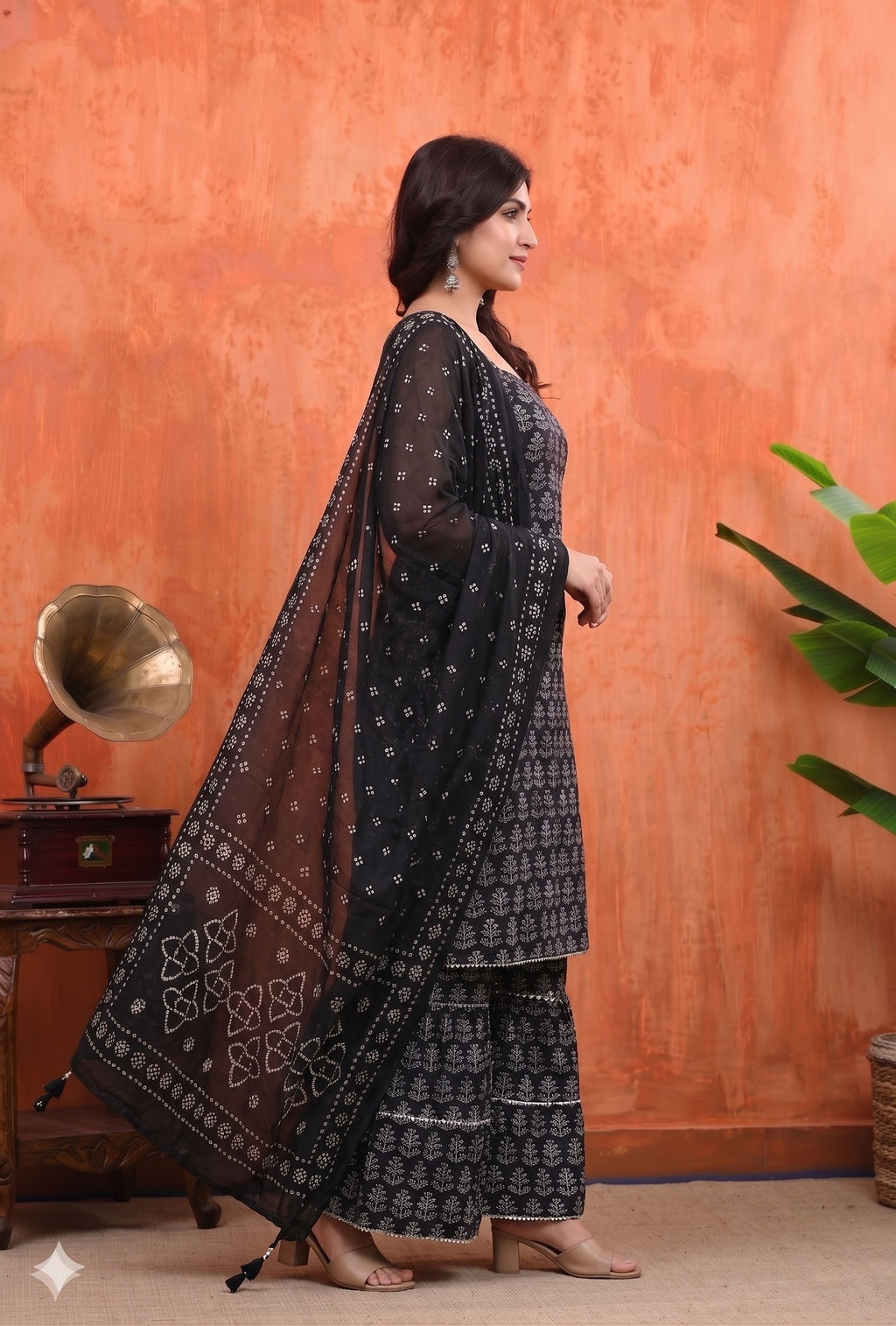 Sleeveless Sharara Set for Women | Black Leaf