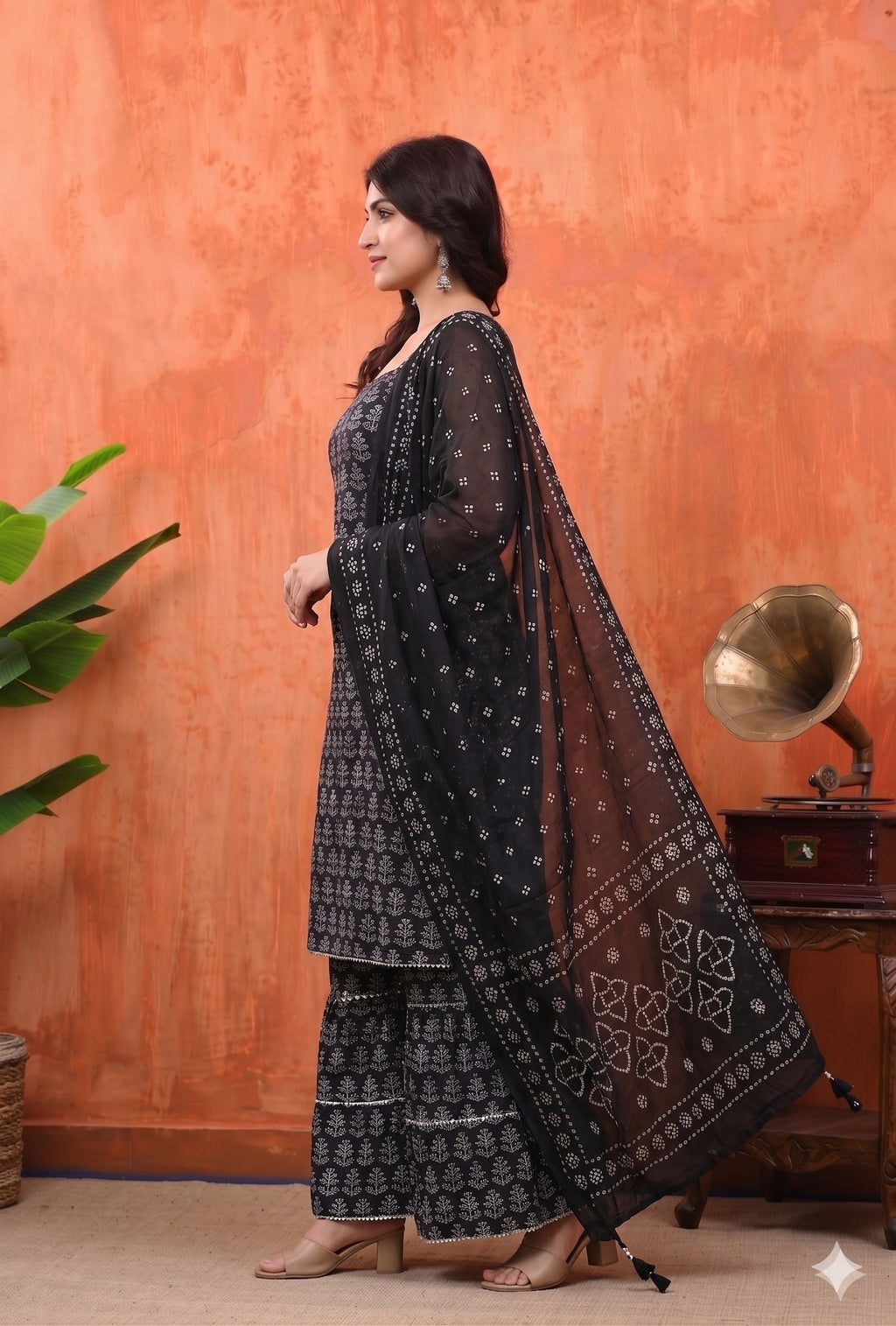 Sleeveless Sharara Set for Women | Black Leaf
