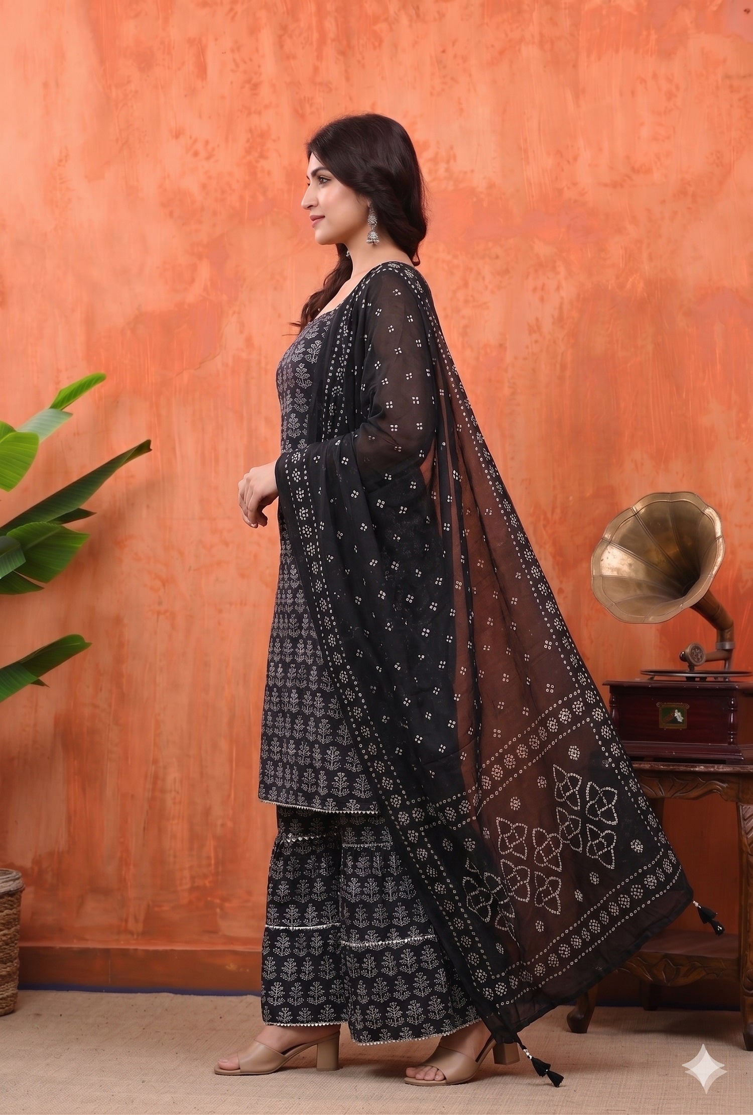 Sleeveless Sharara Set for Women | Black Leaf