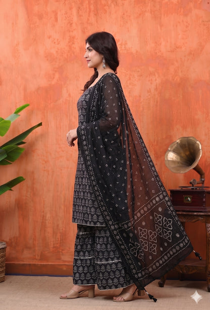 Sleeveless Sharara Set for Women | Black Leaf