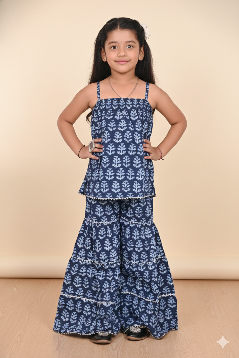 Traditional Dress for Girls - Cotton Blue