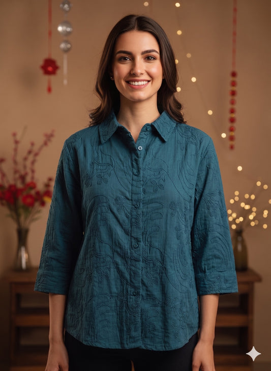 Cloth Bites Cotton Formal Embroidery Shirts for Women | English