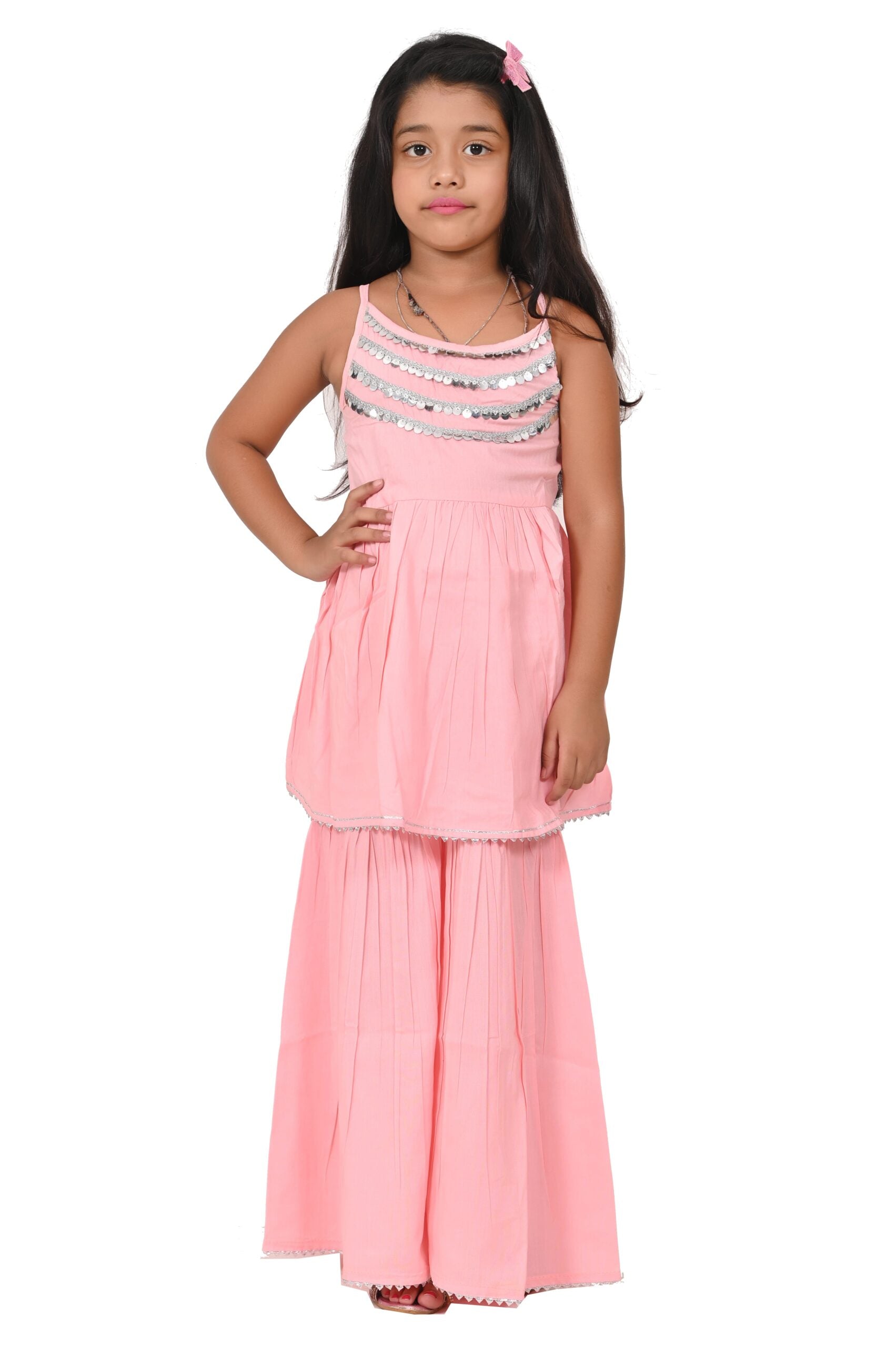 Traditional Dress for Girls - Rayon Baby Pink