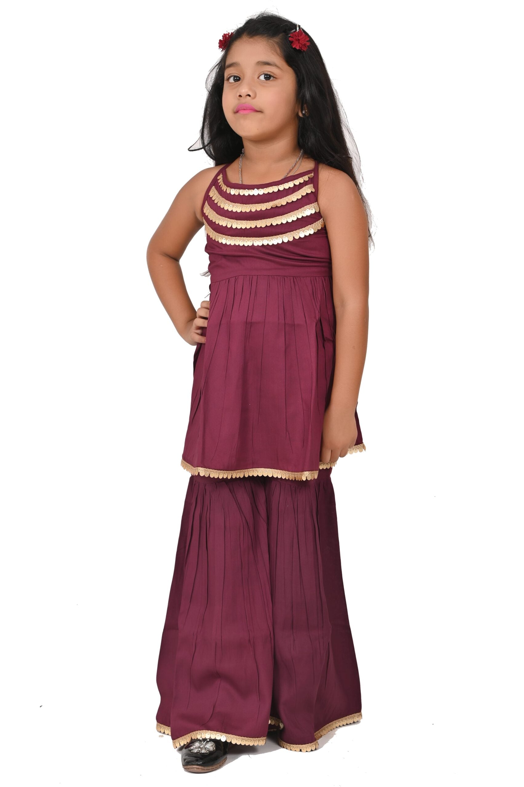 Traditional Dress for Girls - Rayon Maroon