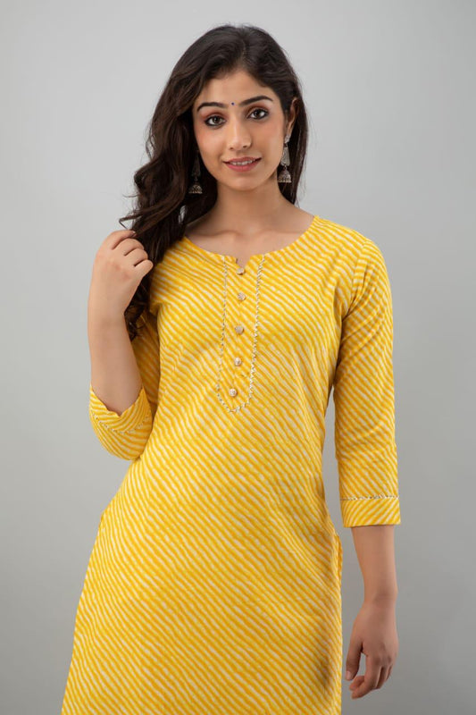 Cotton Rajasthani Leheriya Kurti | Yellow