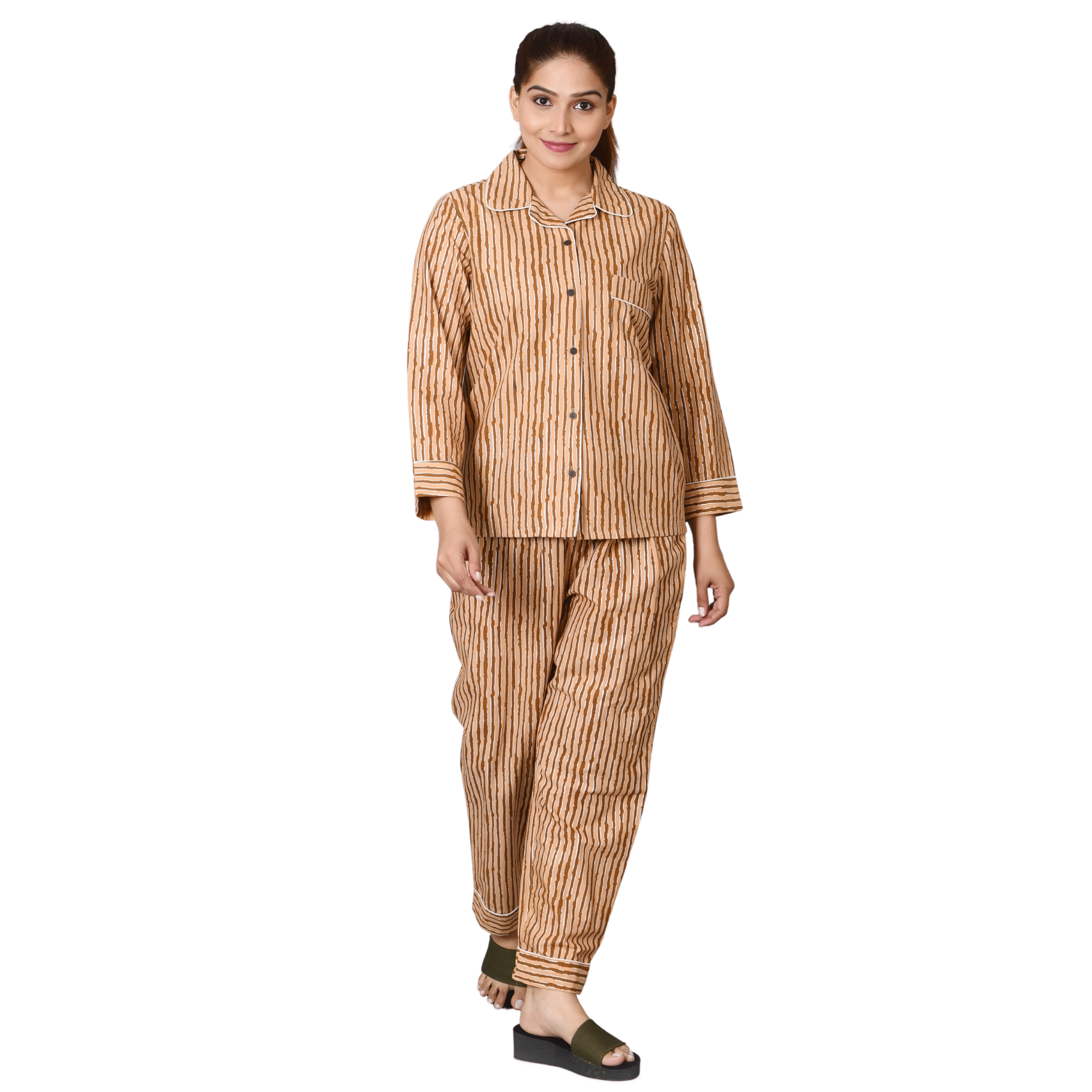 Cotton Night Suit for Women - Light Brown