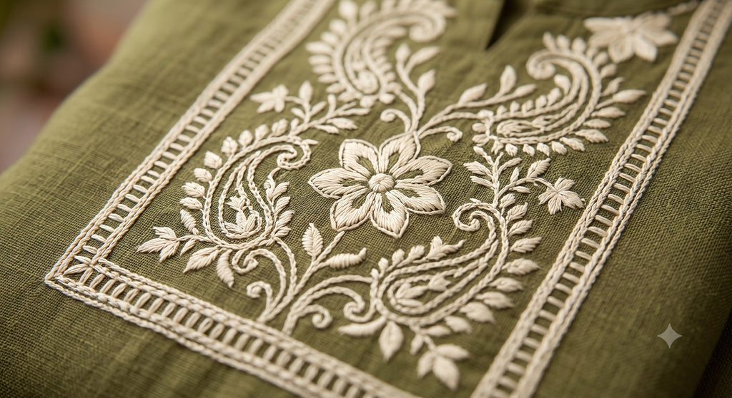 Women’s Olive Green Pure Cotton Printed Straight Kurta