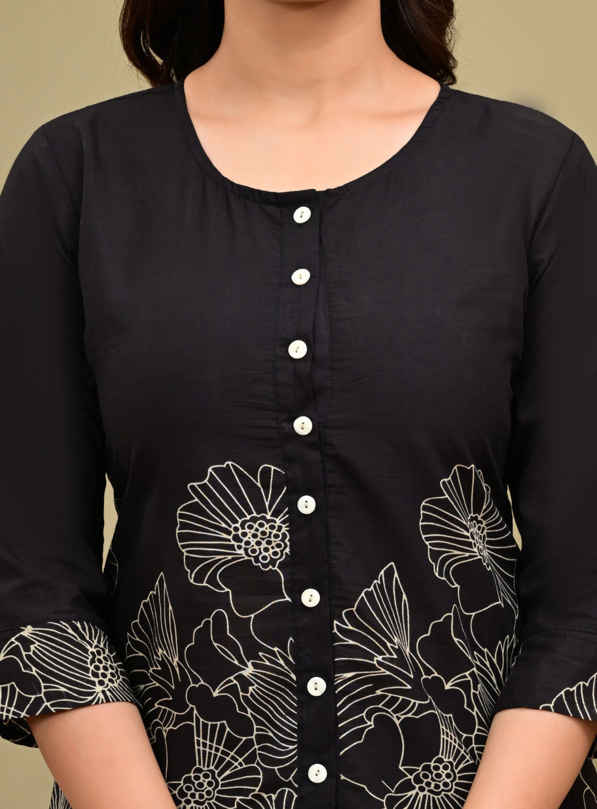 Pure Cotton Black Floral Printed Co-Ord Set