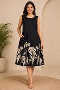 Floral Print Black A-Line Dress