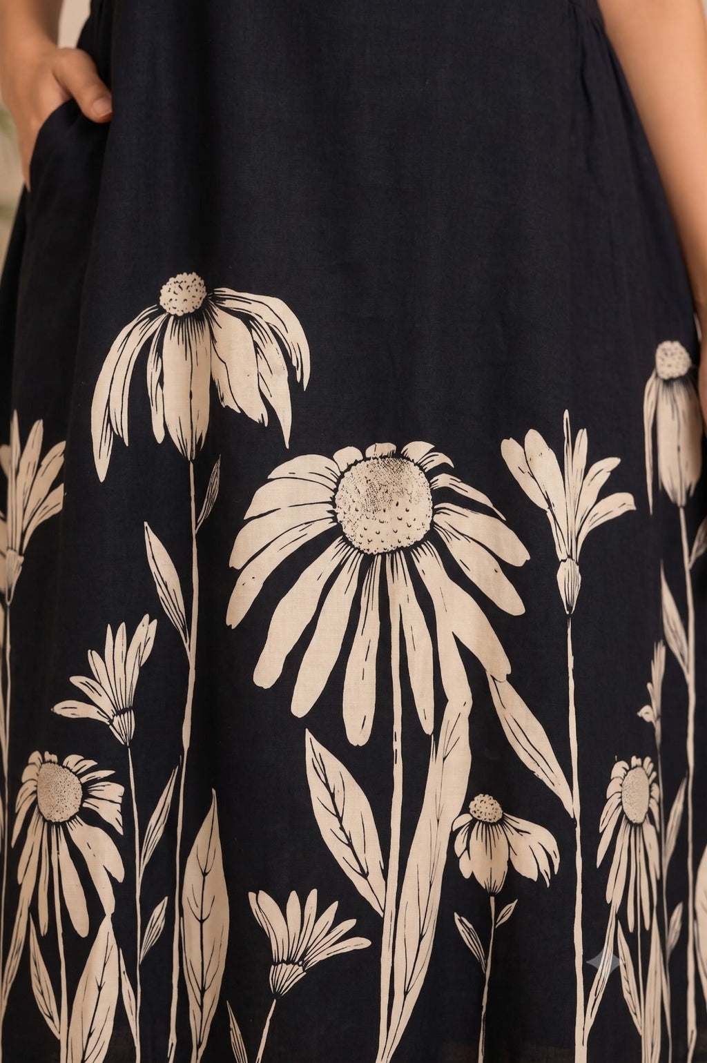 Floral Print Black A-Line Dress