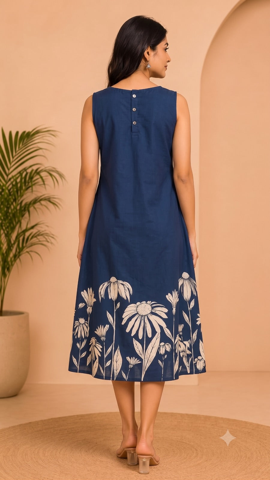 Floral Print Blue A-Line Dress