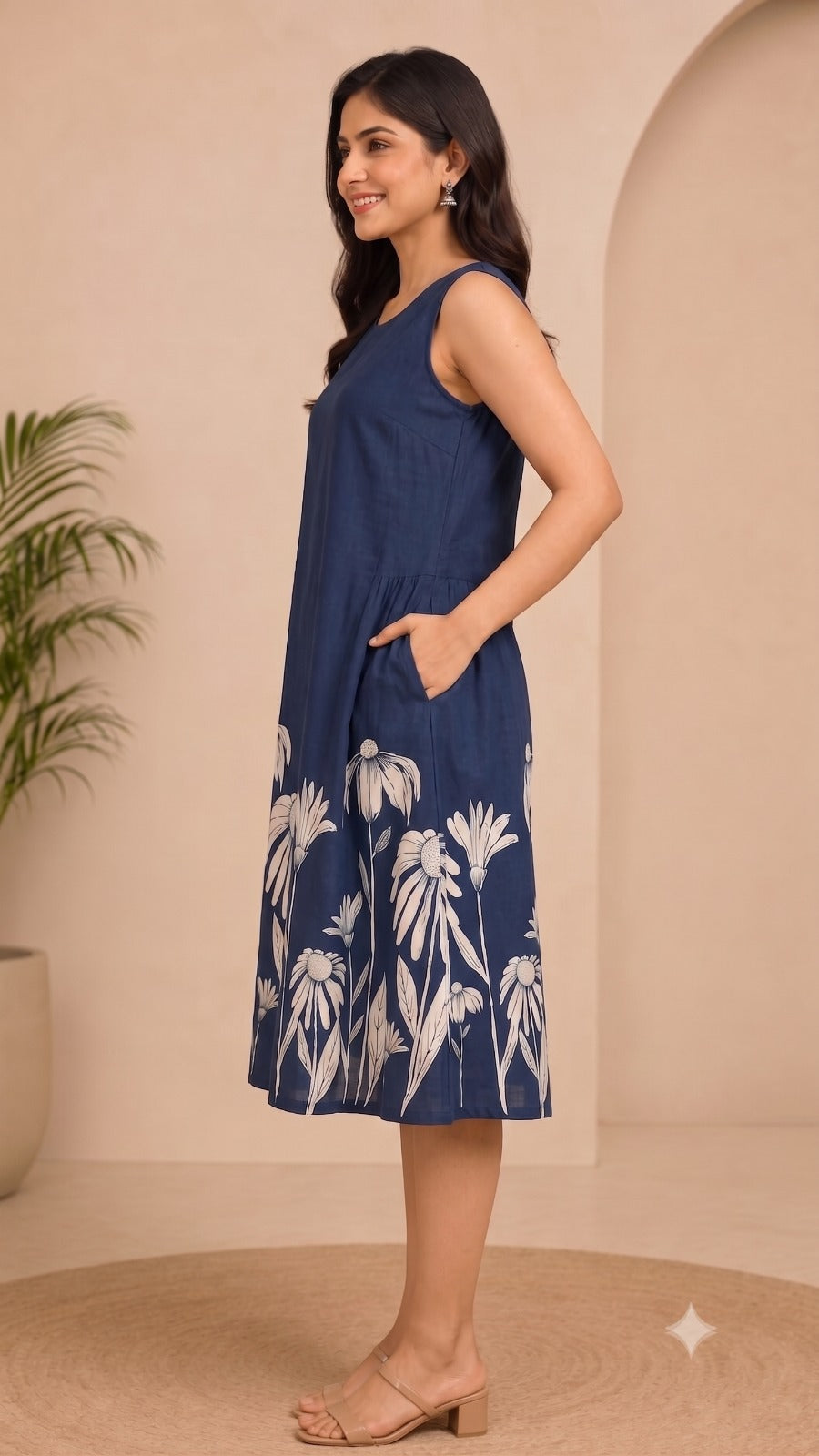 Floral Print Blue A-Line Dress