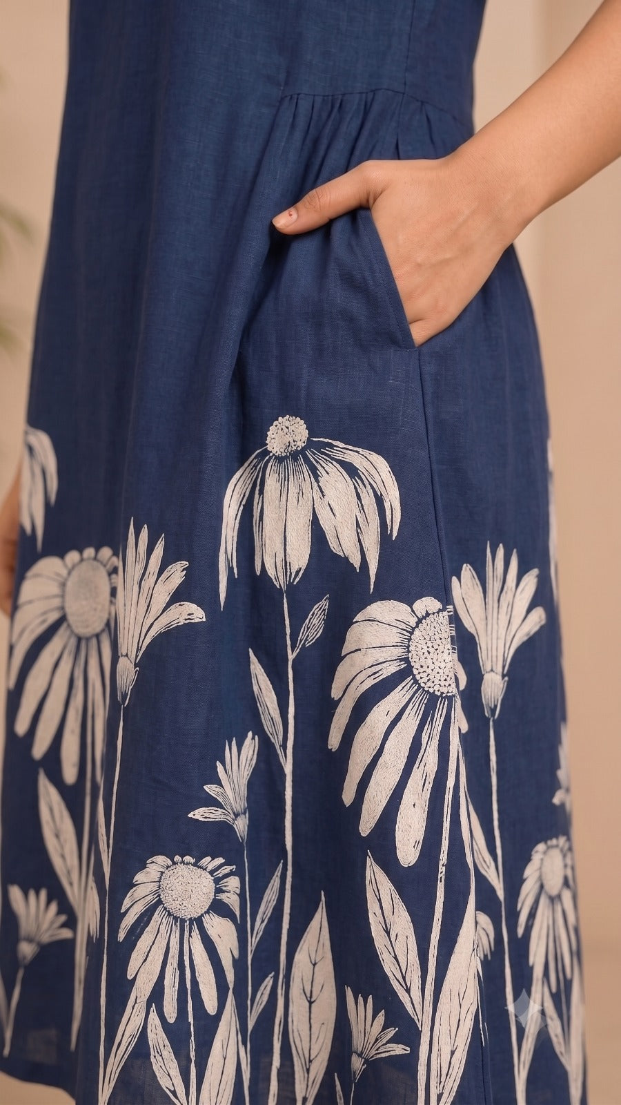 Floral Print Blue A-Line Dress