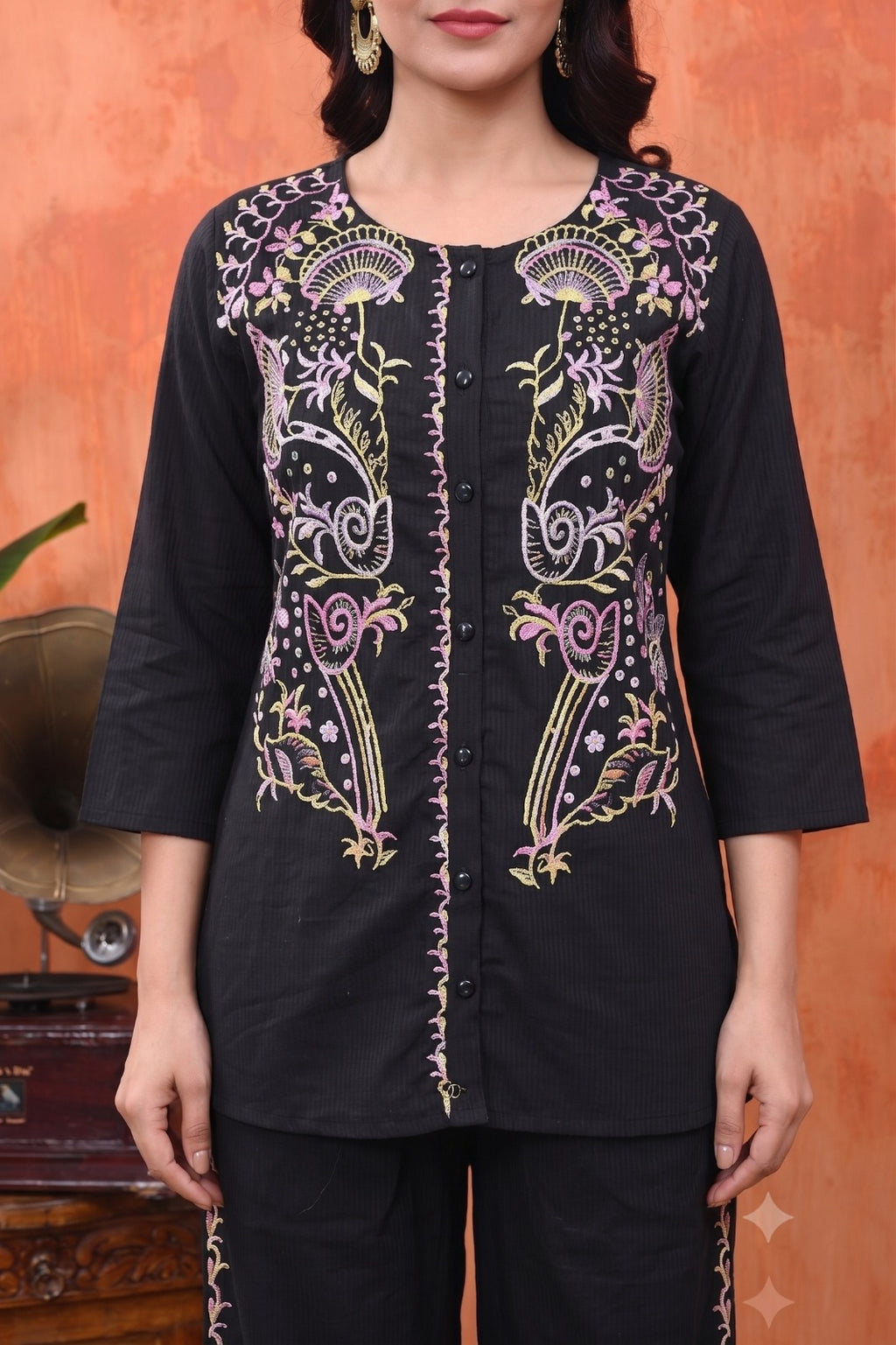 Floral Cotton Embroidered Top with Palazzos