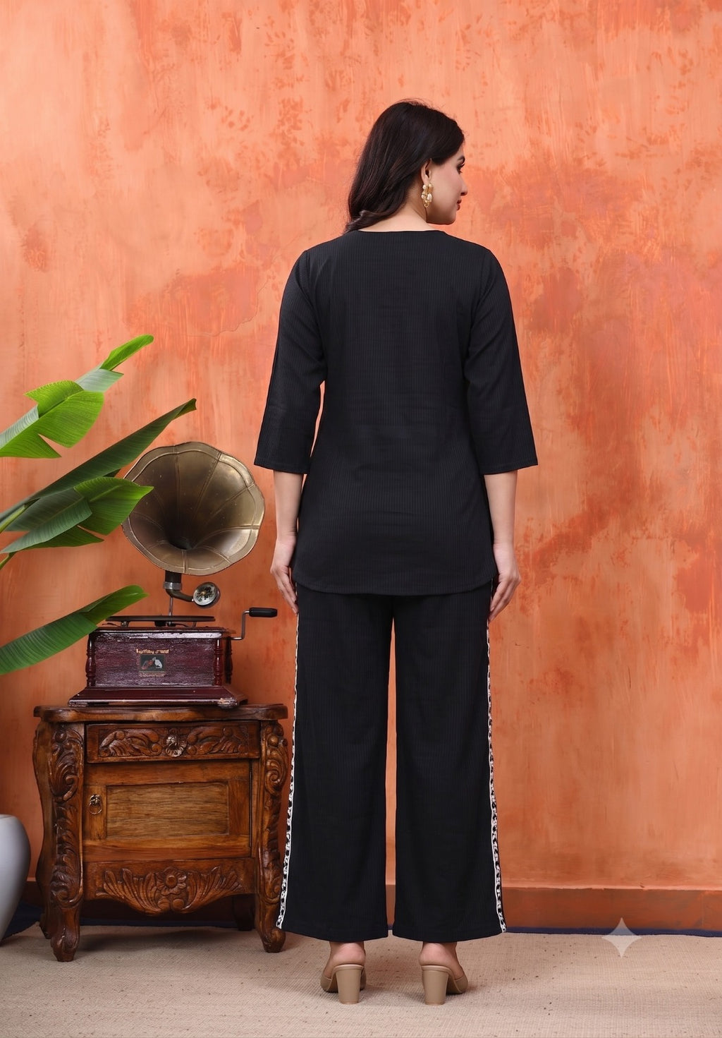 Floral Cotton Embroidered Top with Palazzos