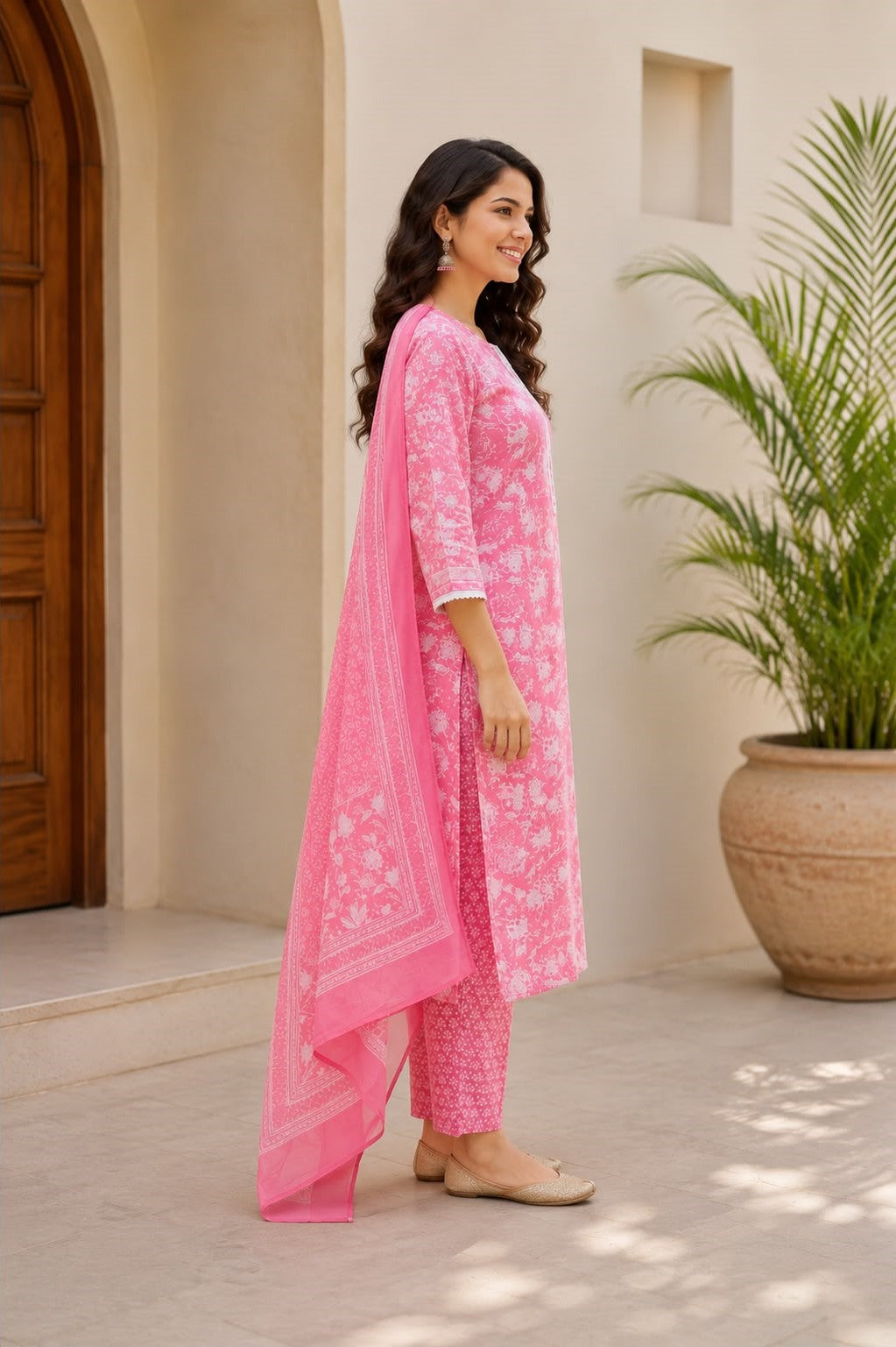 Women Floral Printed Regular Pure Cotton Kurta with Trousers & With Dupatta