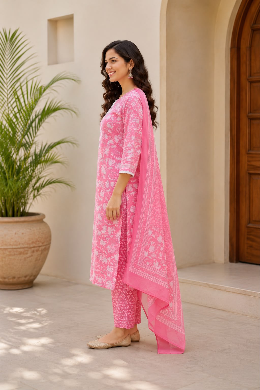 Women Floral Printed Regular Pure Cotton Kurta with Trousers & With Dupatta