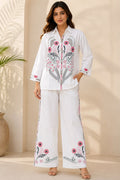 Cloth Bites Women White Floral Embroidered Cotton 60-60 Co-ord Set with Lining