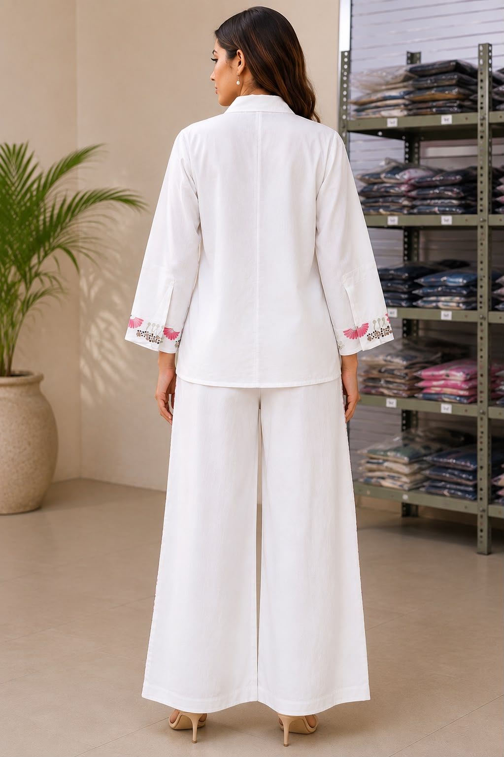 Cloth Bites Women White Floral Embroidered Cotton 60-60 Co-ord Set with Lining