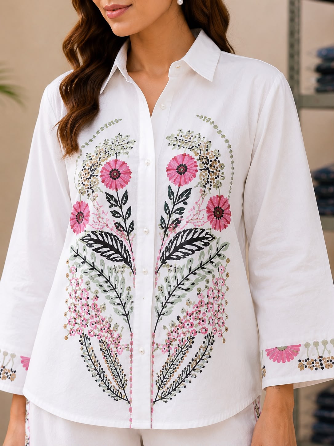 Cloth Bites Women White Floral Embroidered Cotton 60-60 Co-ord Set with Lining