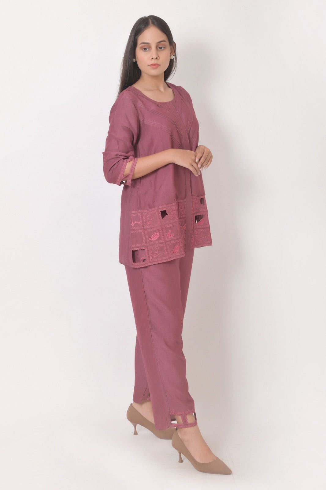 Dusty Rose Embroidered Co-Ord Set for Women | Cloth Bites