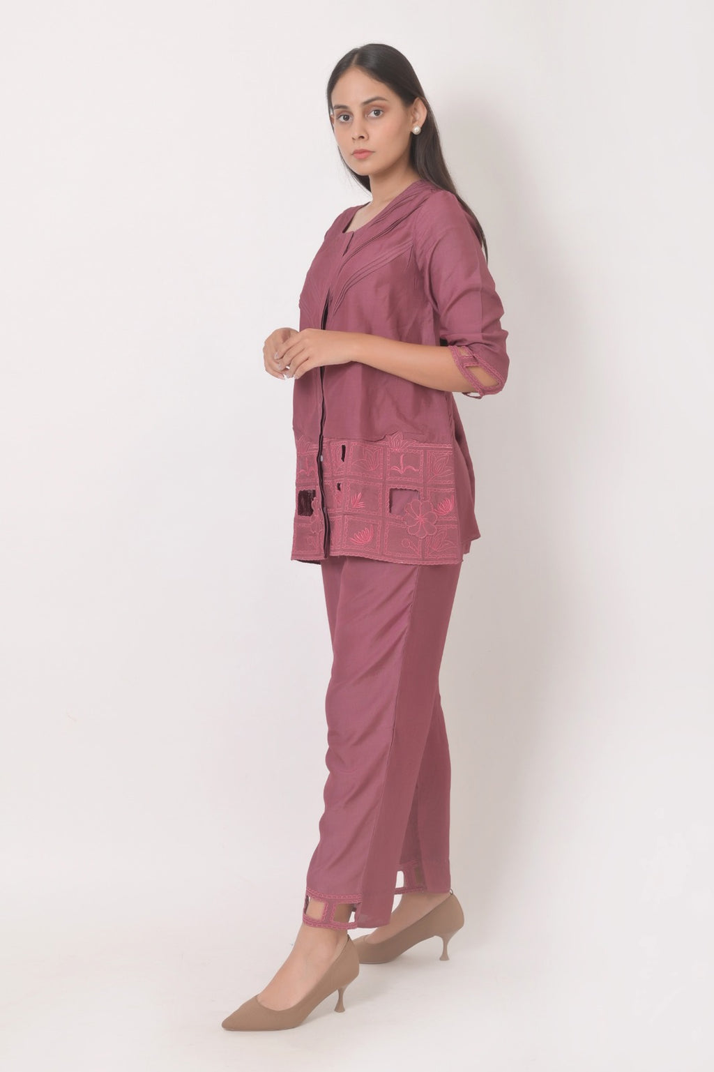 Dusty Rose Embroidered Co-Ord Set for Women | Cloth Bites