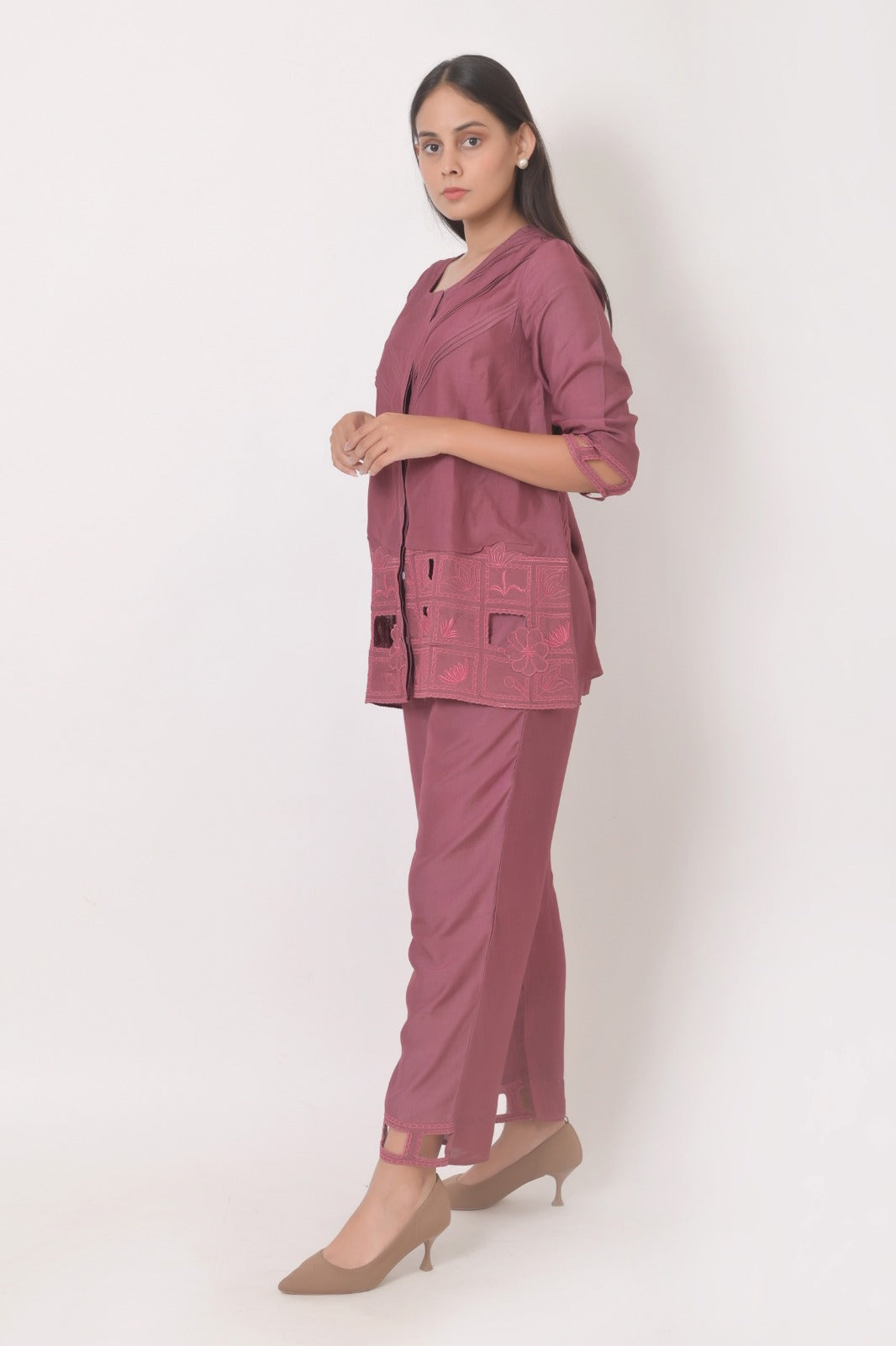 Dusty Rose Embroidered Co-Ord Set for Women | Cloth Bites