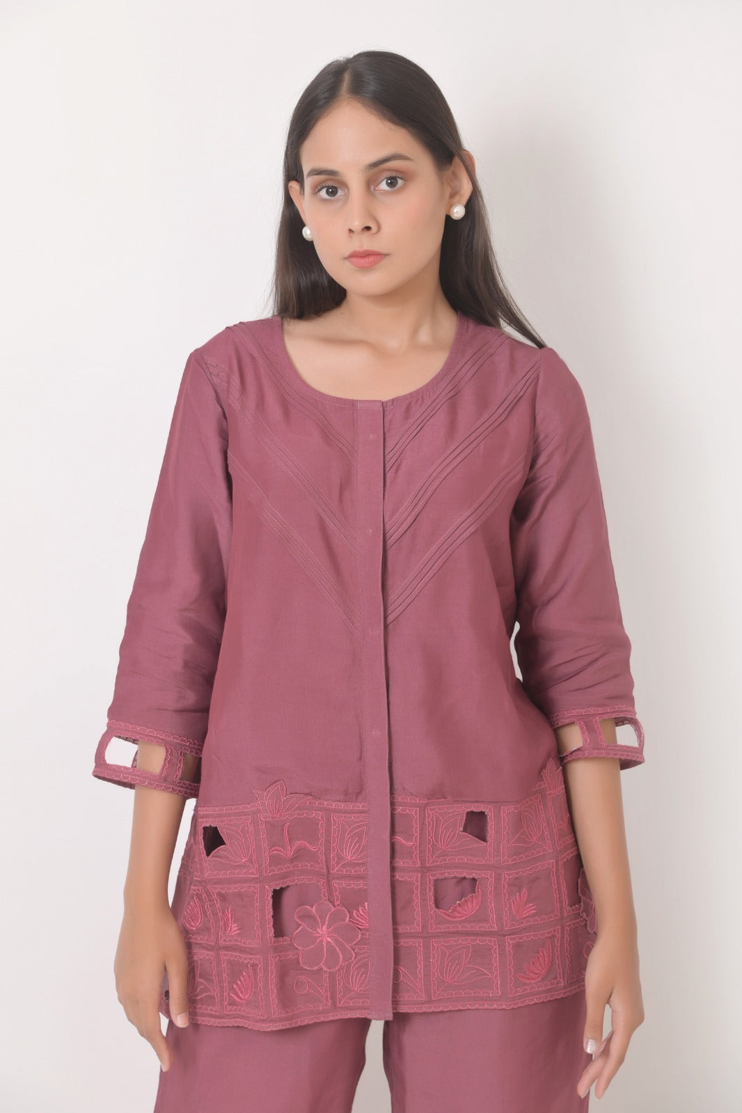 Dusty Rose Embroidered Co-Ord Set for Women | Cloth Bites