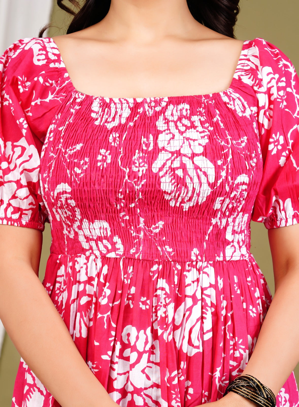 Women Floral Printed Cotton Fit & Flare Midi Dress