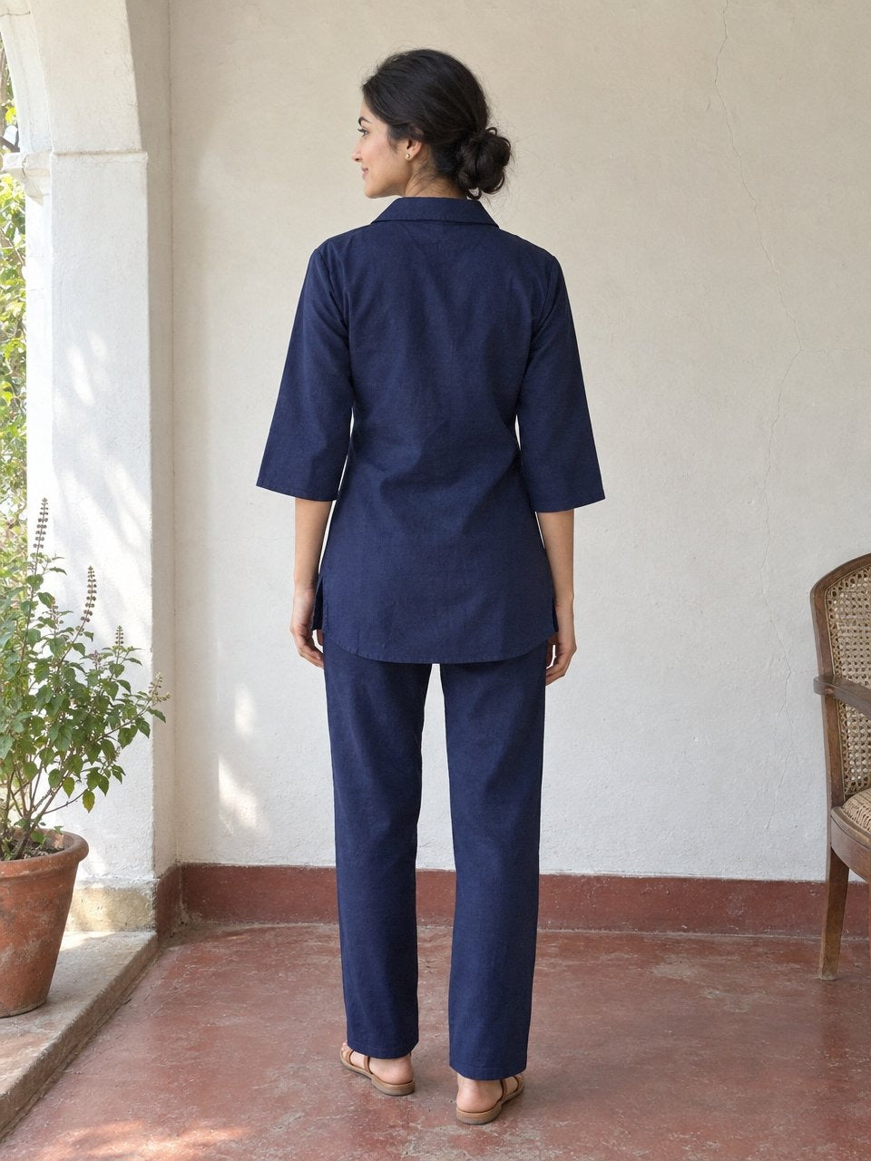 Navy Blue Pathani Coord Set