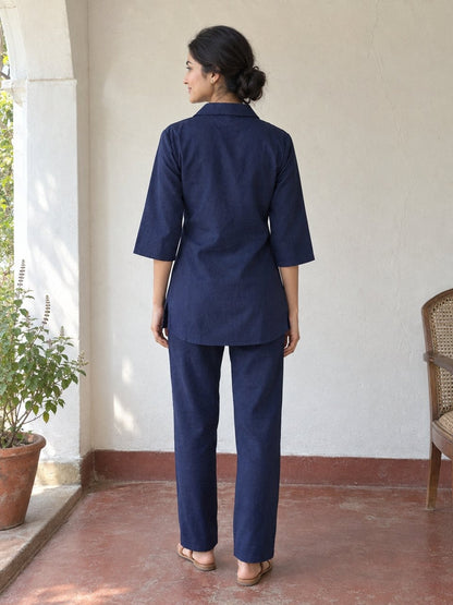 Navy Blue Pathani Coord Set