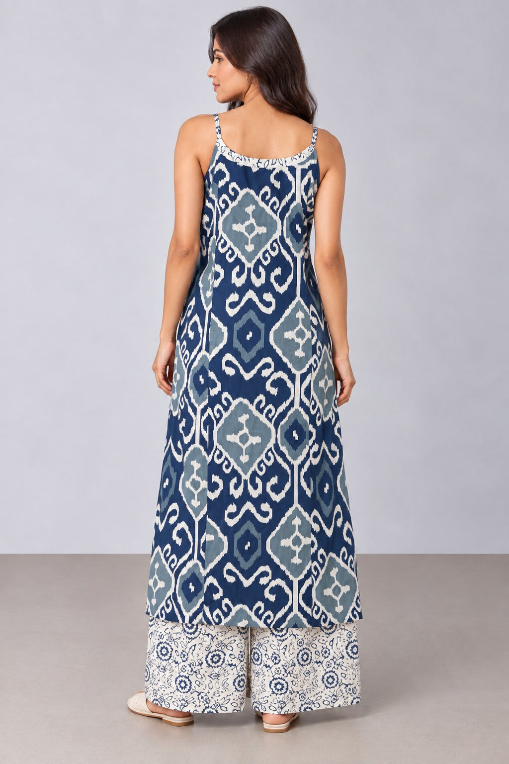 Navy Blue Printed Kurta Set with Palazzo