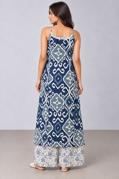 Navy Blue Printed Kurta Set with Palazzo