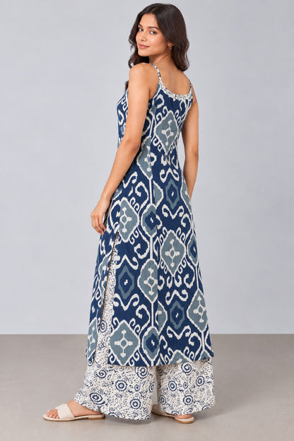 Navy Blue Printed Kurta Set with Palazzo
