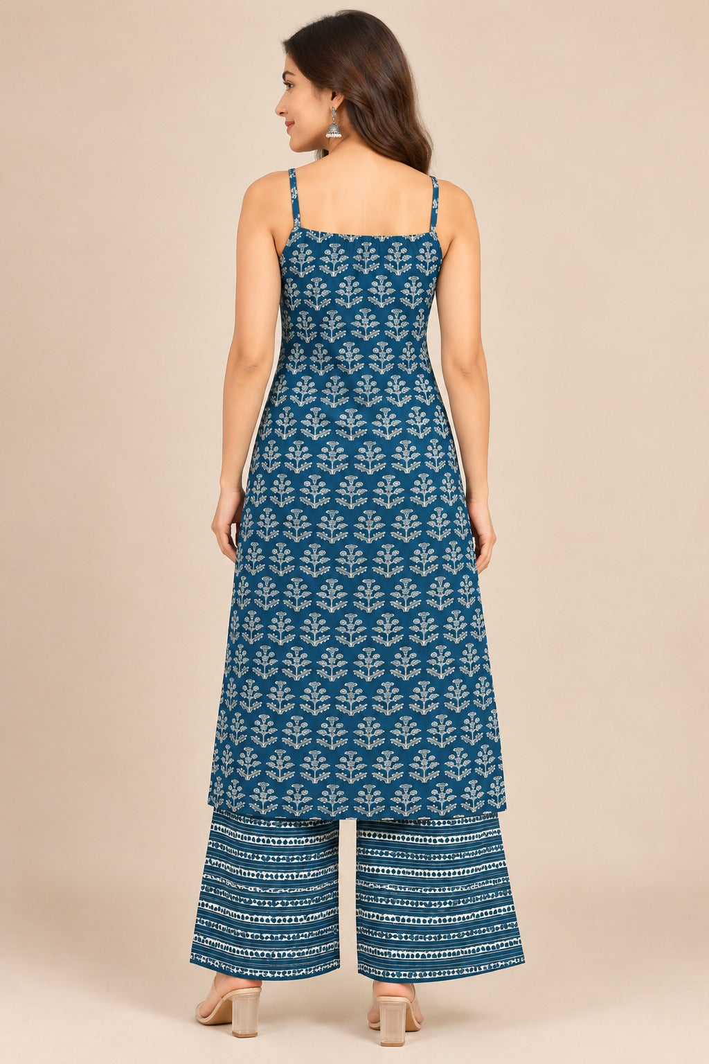 Teal Blue Printed Kurta Set with Palazzo