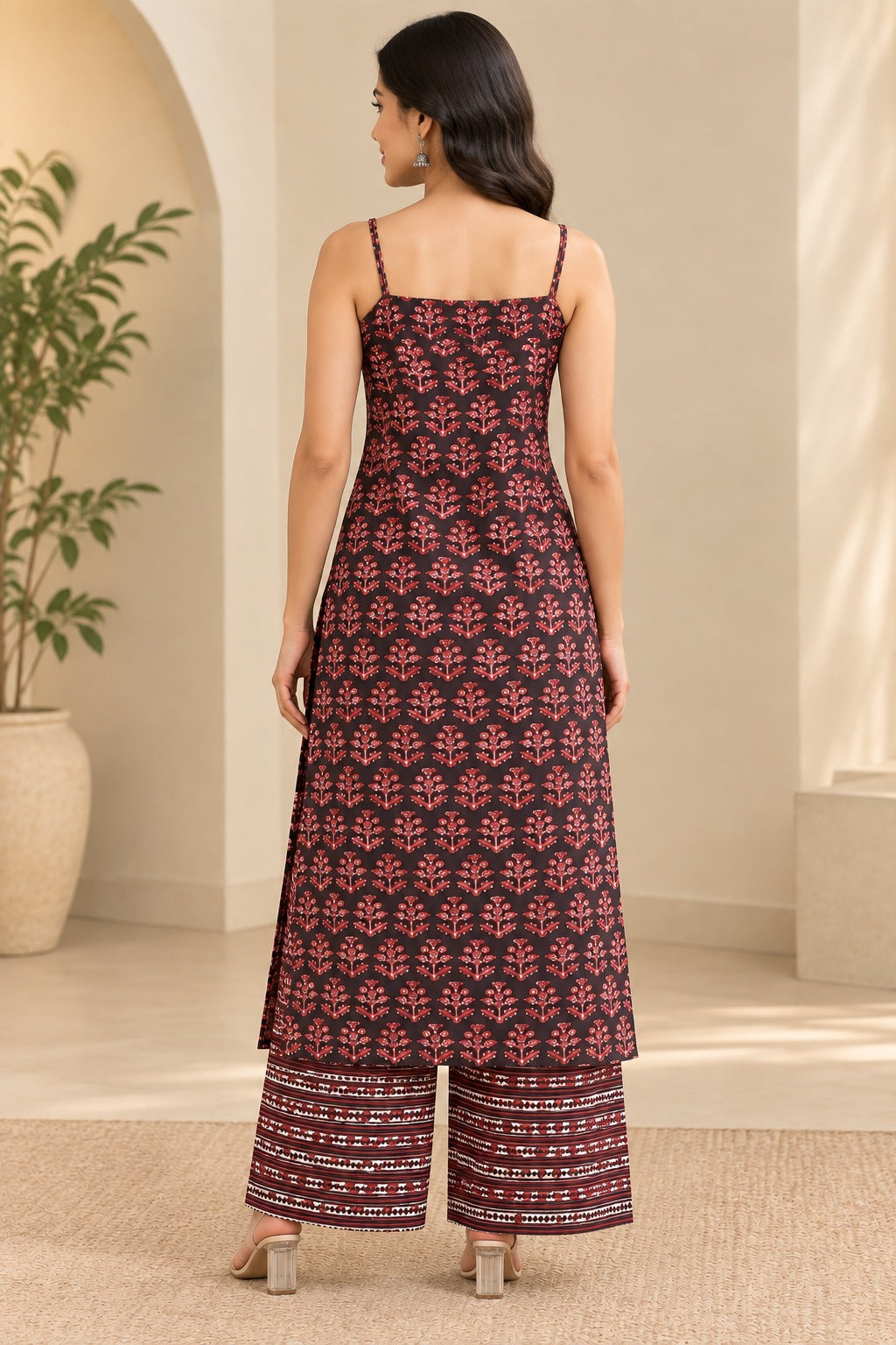 Black & Pink Printed Kurta Set with Palazzo