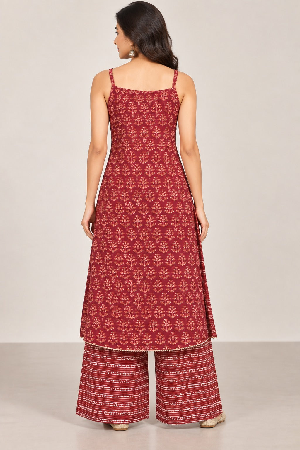 Maroon Printed Kurta Set with Palazzo