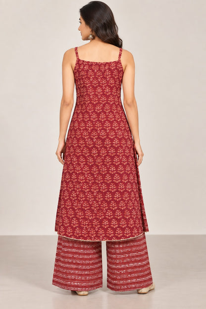 Maroon Printed Kurta Set with Palazzo