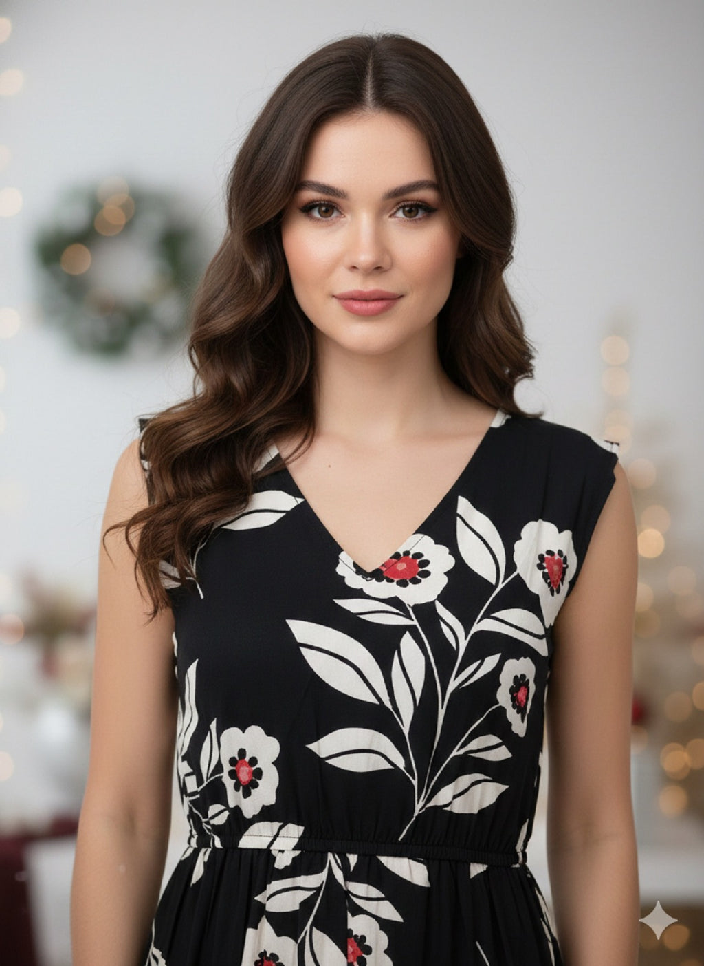 Full Length One Piece Floral Print Wrap V Neck