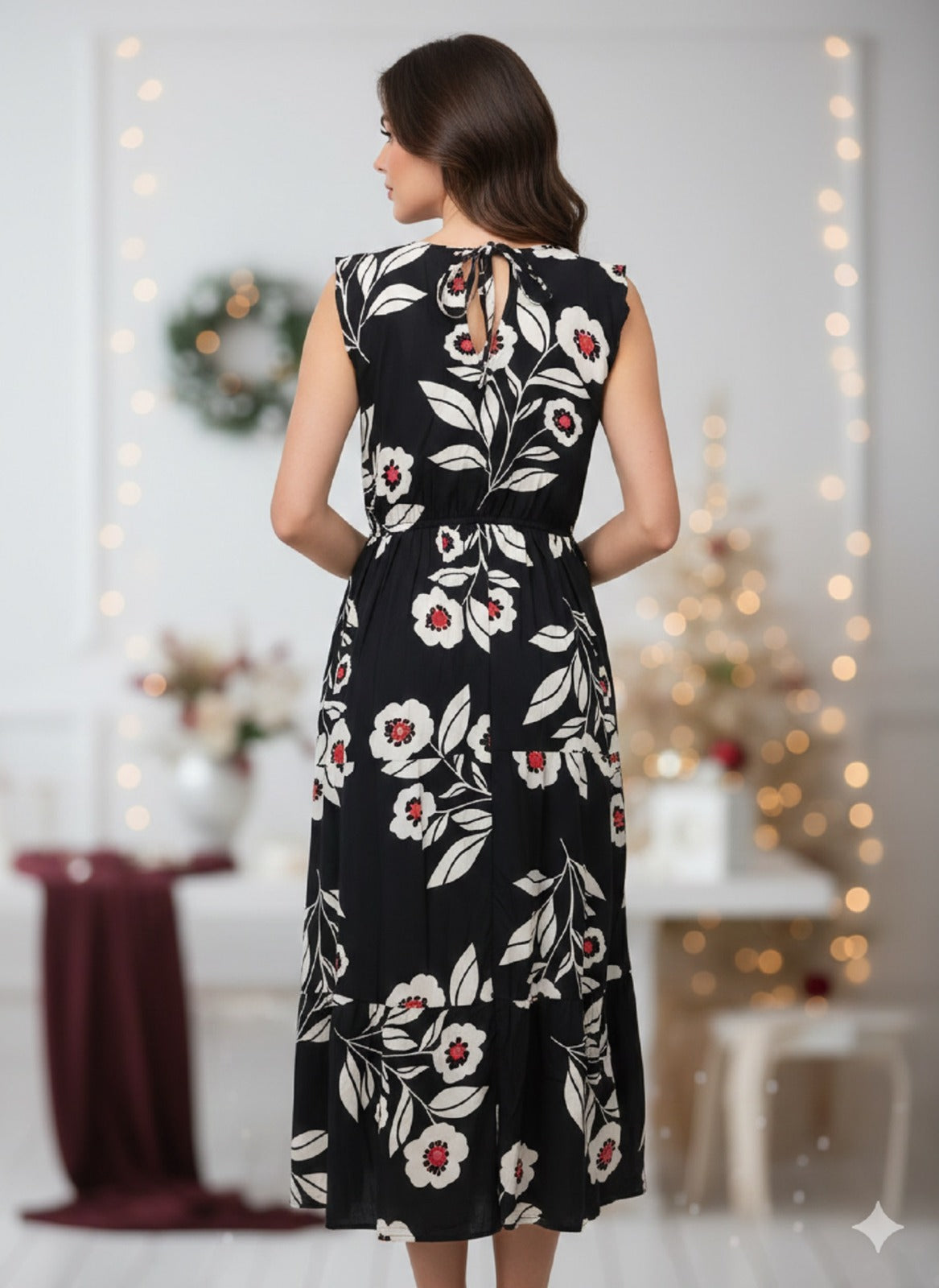 Full Length One Piece Floral Print Wrap V Neck