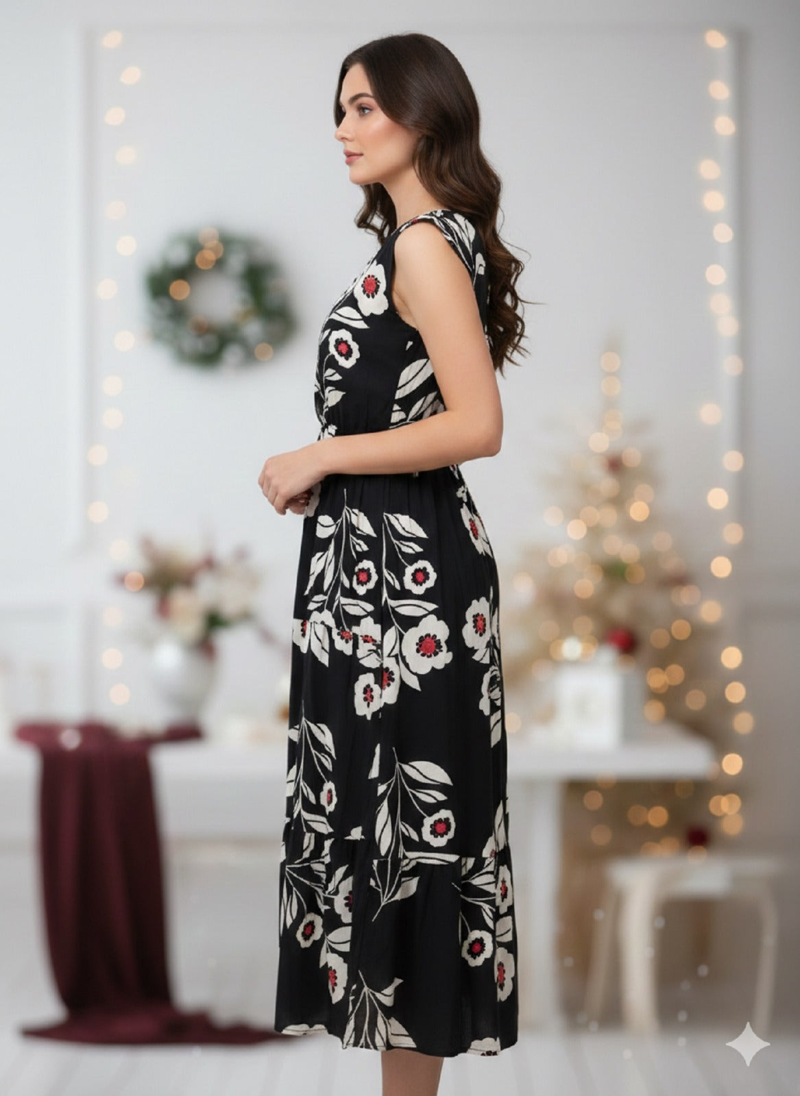 Full Length One Piece Floral Print Wrap V Neck